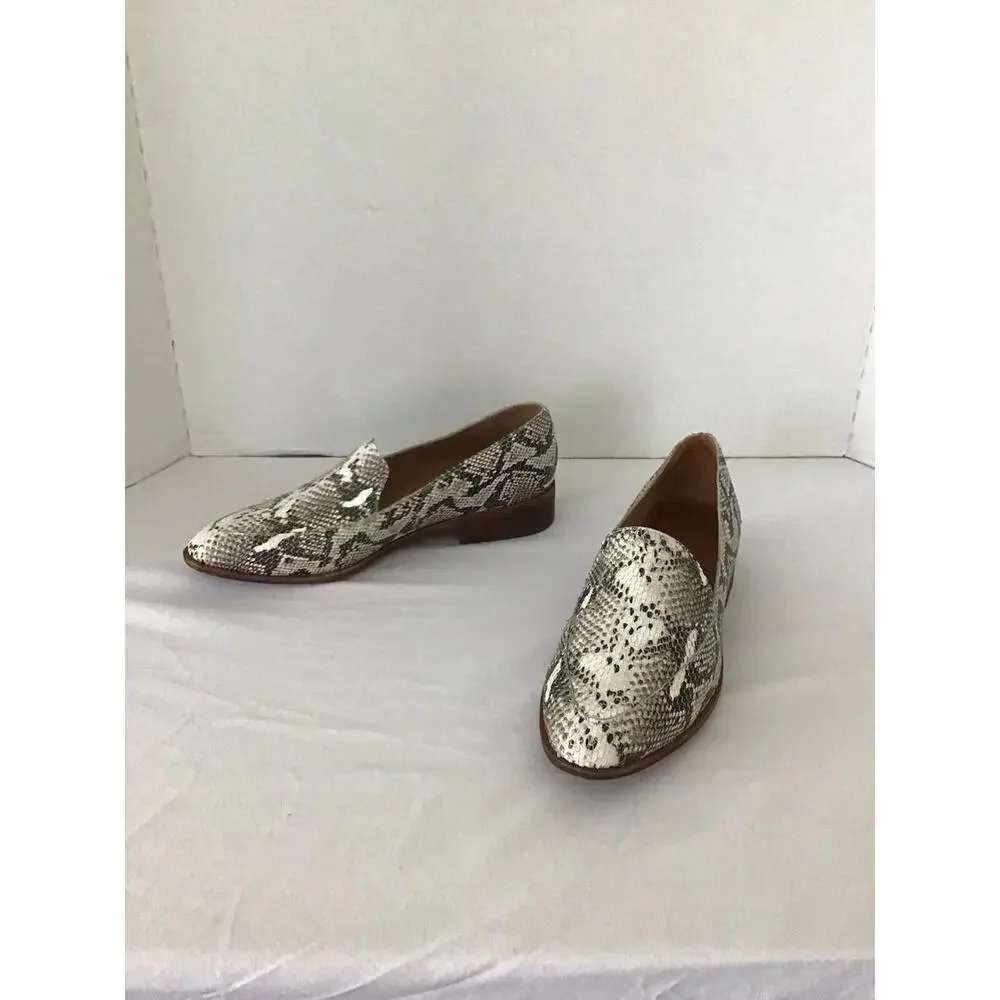 MADEWELL FRANCES LOAFER SNAKESKIN 8.5 SNAKE BLACK WHITE LEATHER MULE SKIMMER - Picture 3 of 8